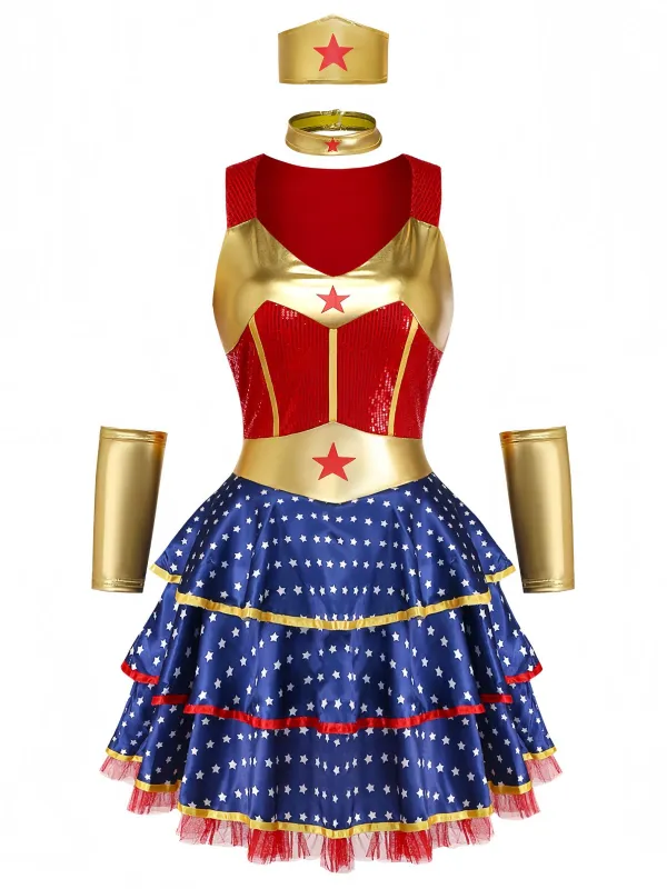 1980s Sequin Tiered Superhero Costume Dress Set made by Retro Stage
