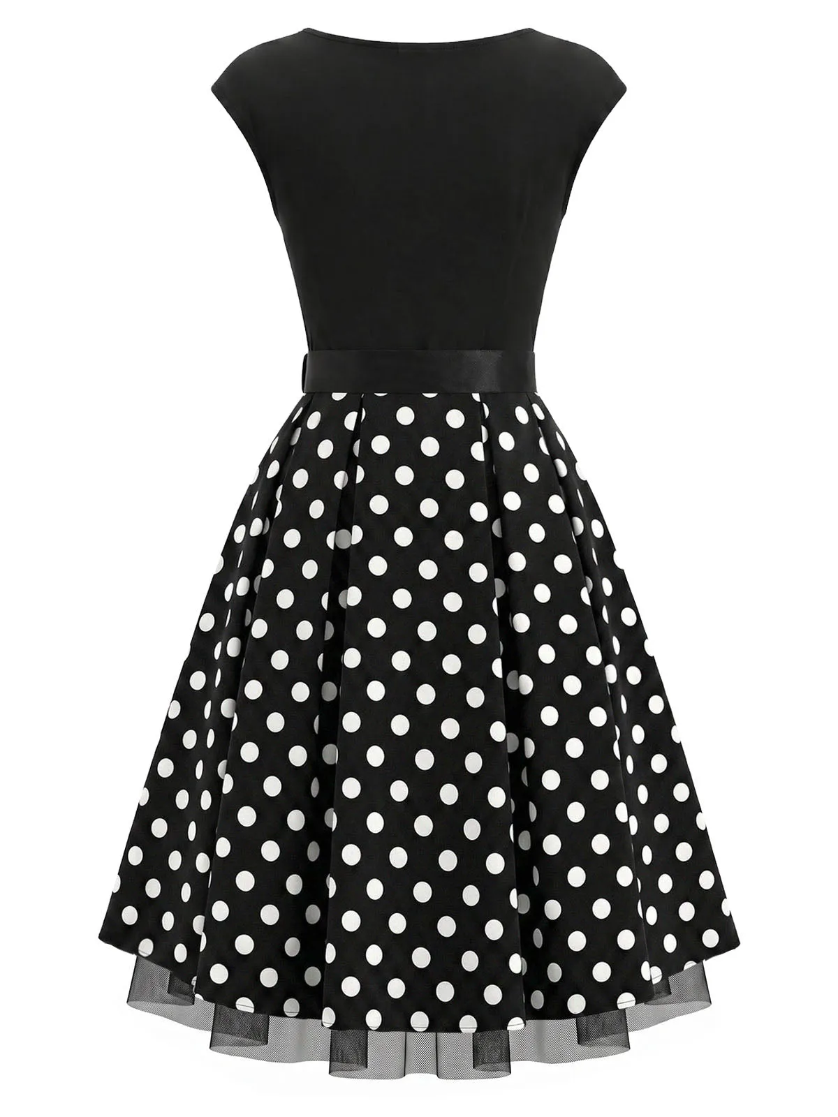 Black 1950s Polka Dot Knit Cap Sleeve Belted Swing Dress sold by Retro Stage product image thumbnail 4