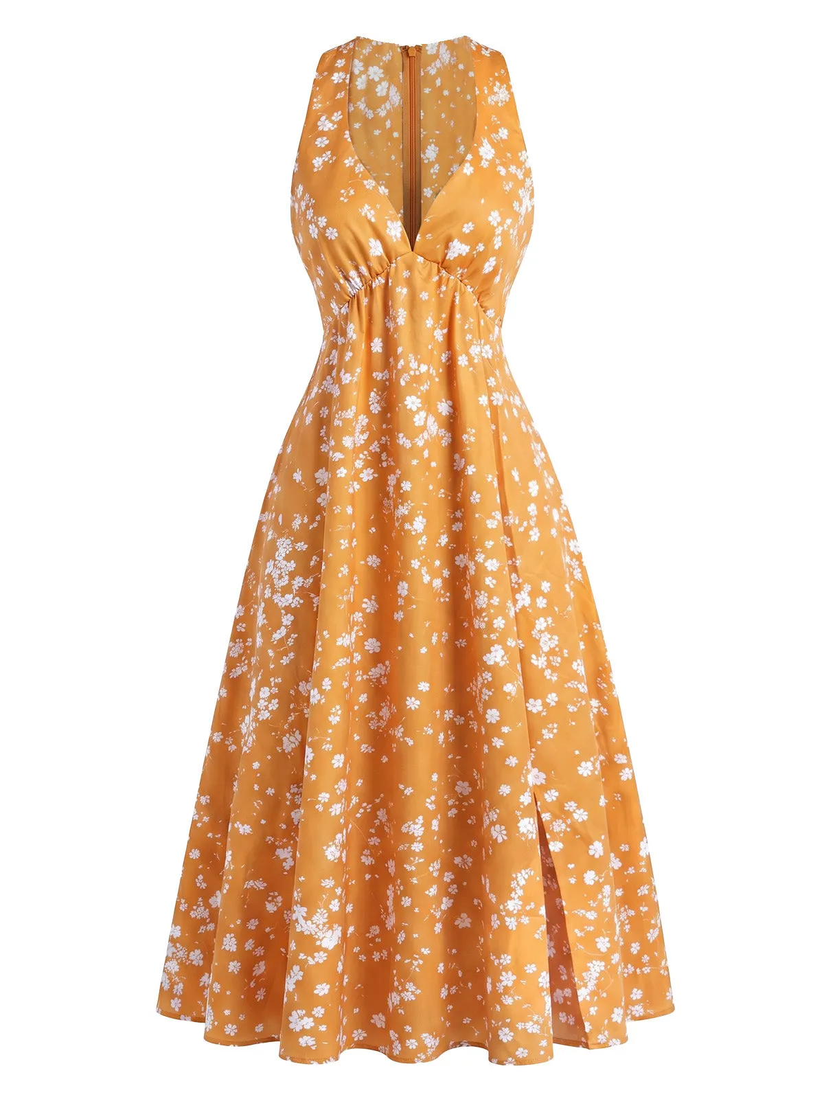 1940s Vintage Ditsy Floral V Neck Sleeveless Swing Dress sold by Retro Stage product image thumbnail 4