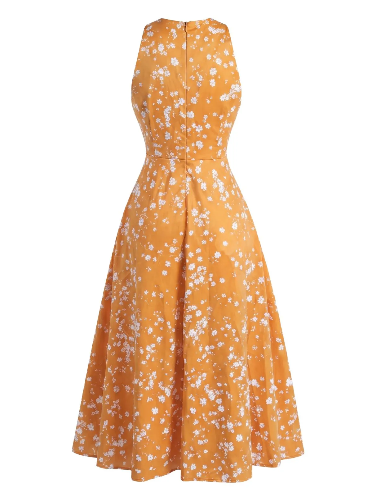 1940s Vintage Ditsy Floral V Neck Sleeveless Swing Dress sold by Retro Stage product image thumbnail 5