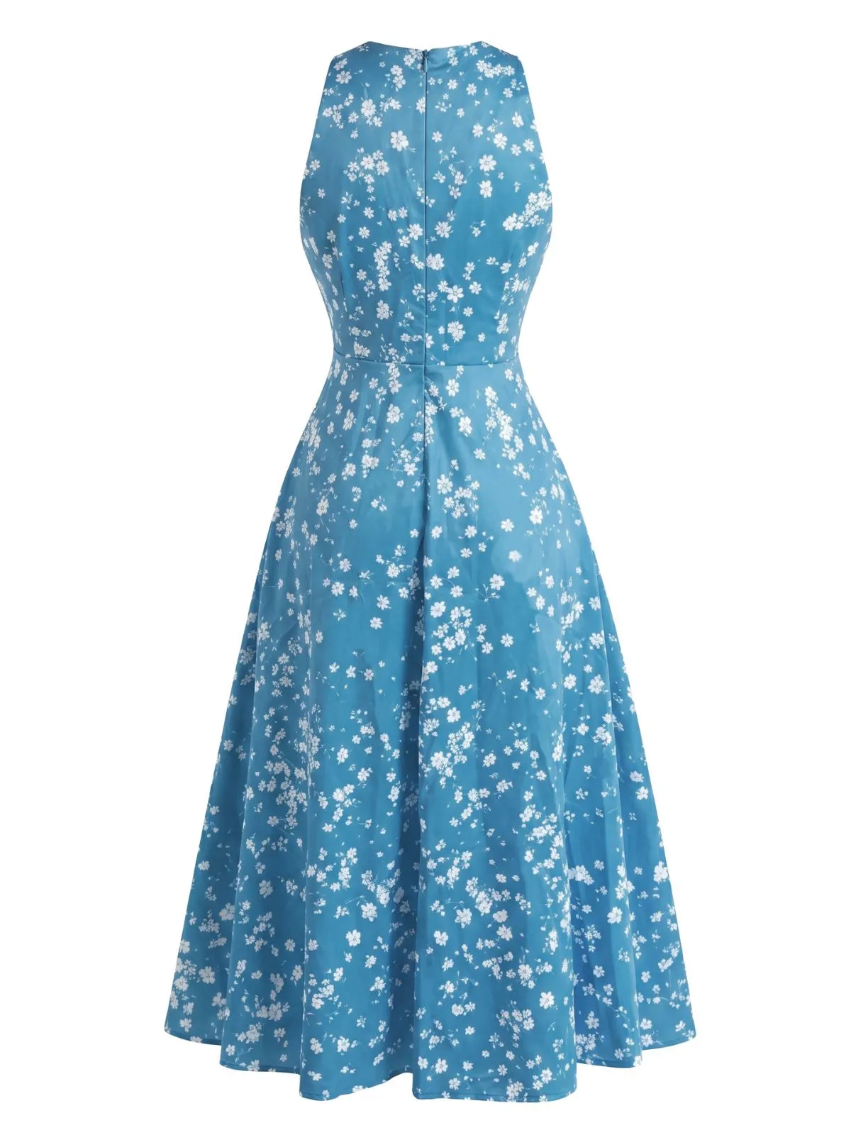 1940s Vintage Ditsy Floral V Neck Sleeveless Swing Dress sold by Retro Stage product image thumbnail 2