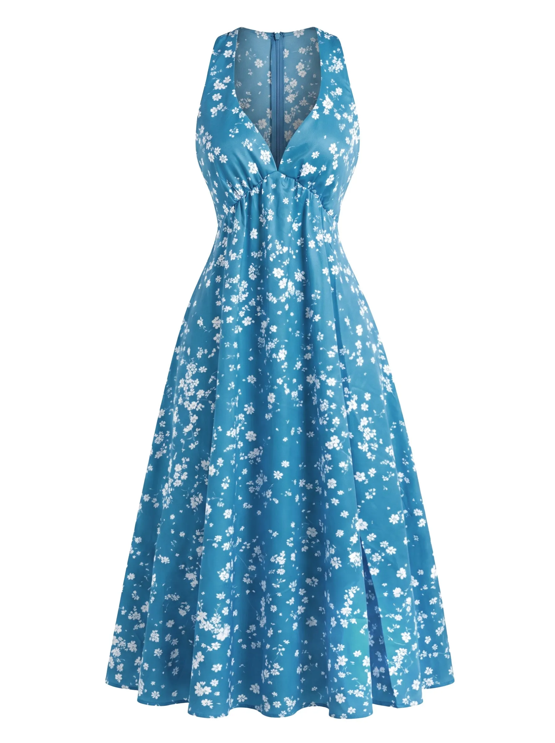 1940s Vintage Ditsy Floral V Neck Sleeveless Swing Dress sold by Retro Stage product image thumbnail 3