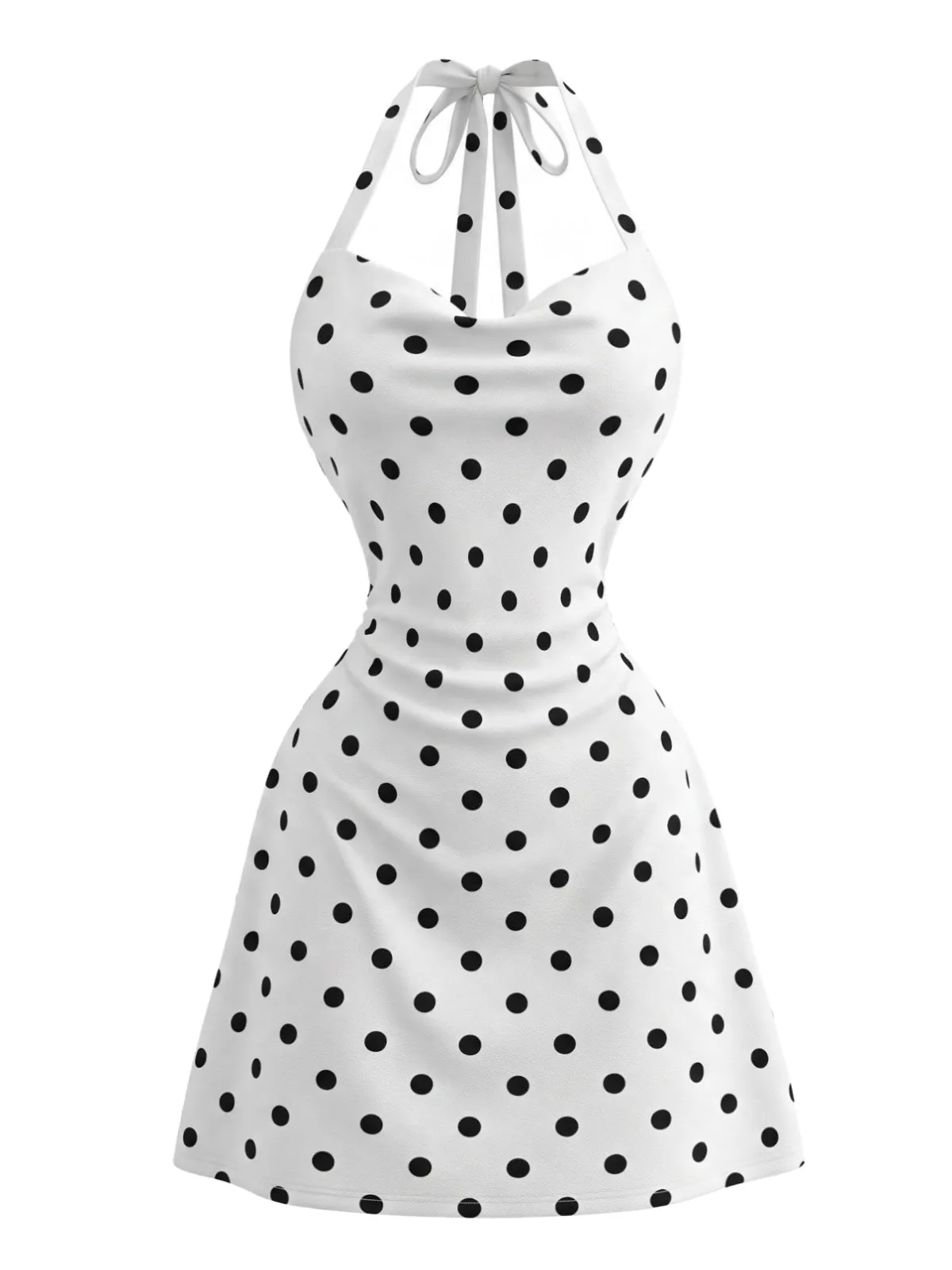 White 1980s Polka Dots Halter Bodycon Dress sold by Retro Stage product image thumbnail 2