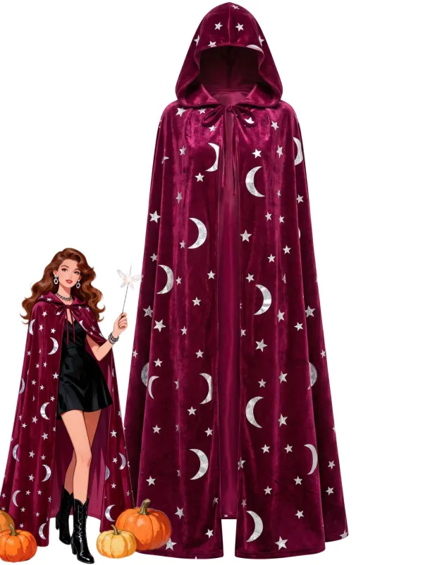 1950s Halloween Star & Moon Velvet Long Hooded Cape made by Retro Stage