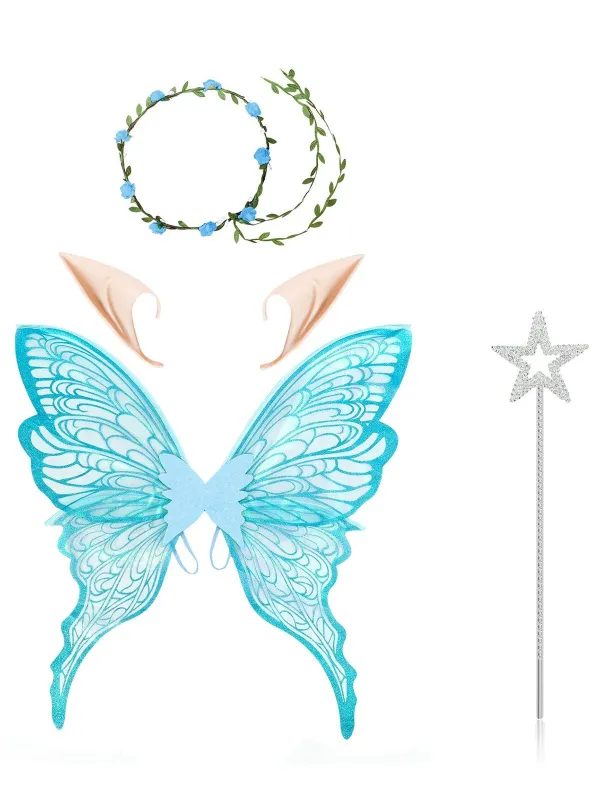 Light Blue Halloween Magical Fairy Wings Costume Set made by Retro Stage