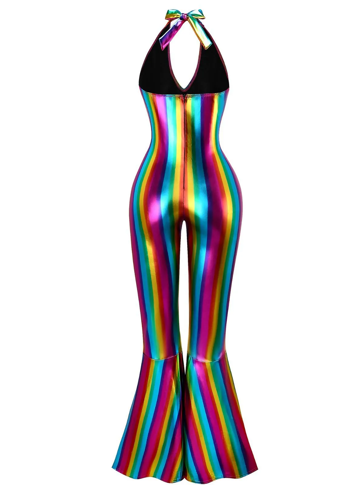 1970s Rainbow Colorblock Disco Halter Jumpsuit sold by Retro Stage product image thumbnail 3