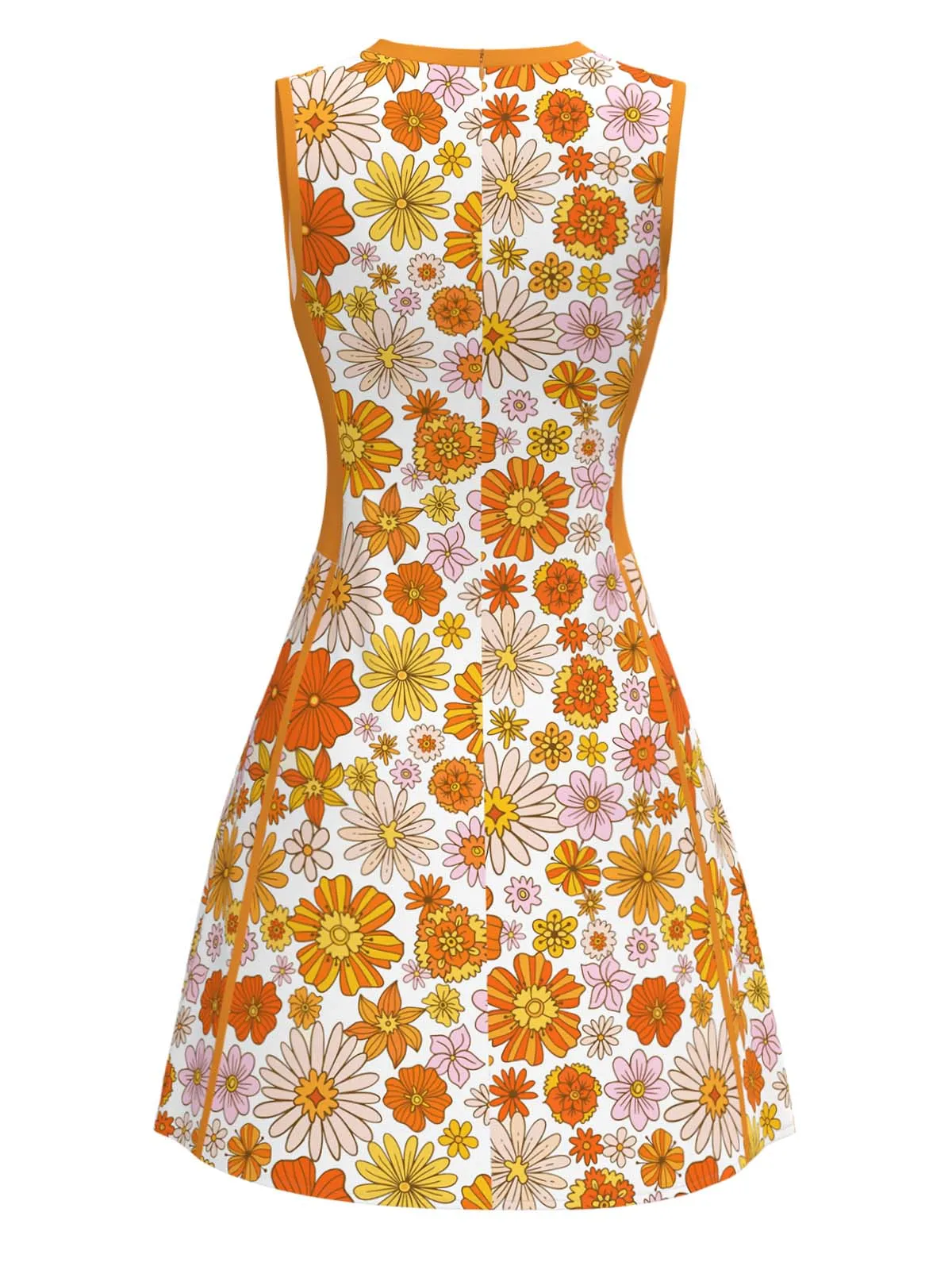 Orange 1960s Round Neck Daisy Sleeveless Dress sold by Retro Stage product image thumbnail 4