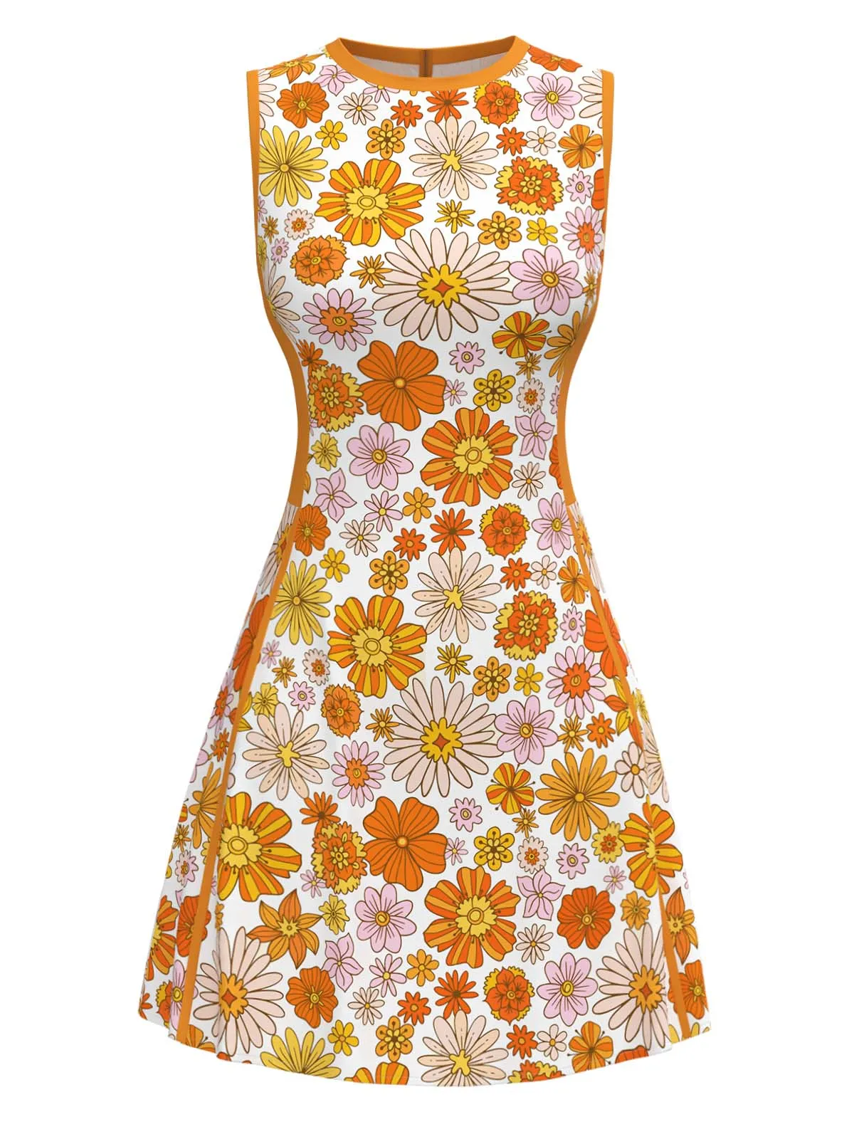 Orange 1960s Round Neck Daisy Sleeveless Dress sold by Retro Stage product image thumbnail 2