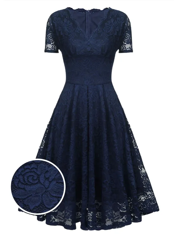 1950s Floral Lace Solid Swing Dress made by Retro Stage