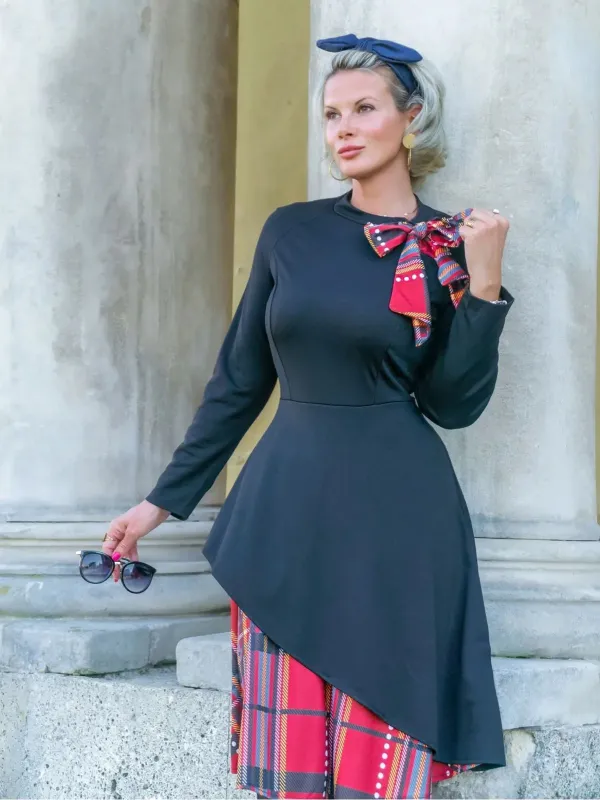 Black 1950s Plaid Patchwork Swing Dress made by Retro Stage