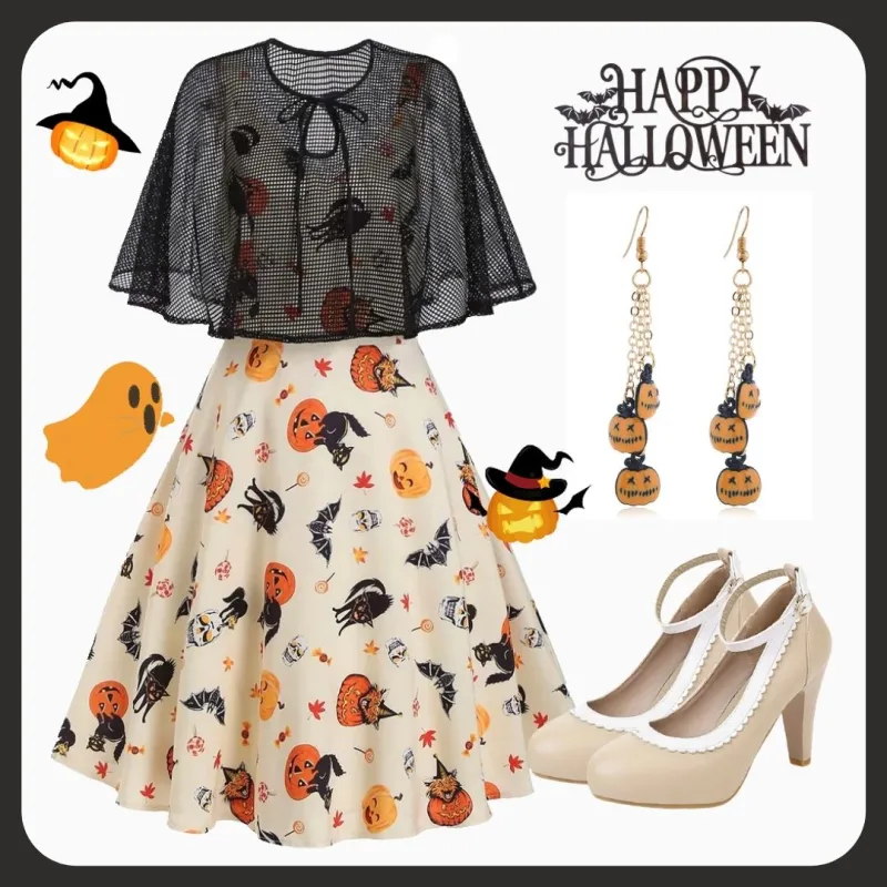 Beige 1950s Halloween Cap Costume Dress made by Retro Stage