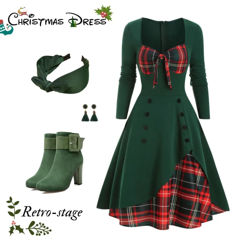 1950s Sweetheart Plaid Patchwork Dress made by Retro Stage