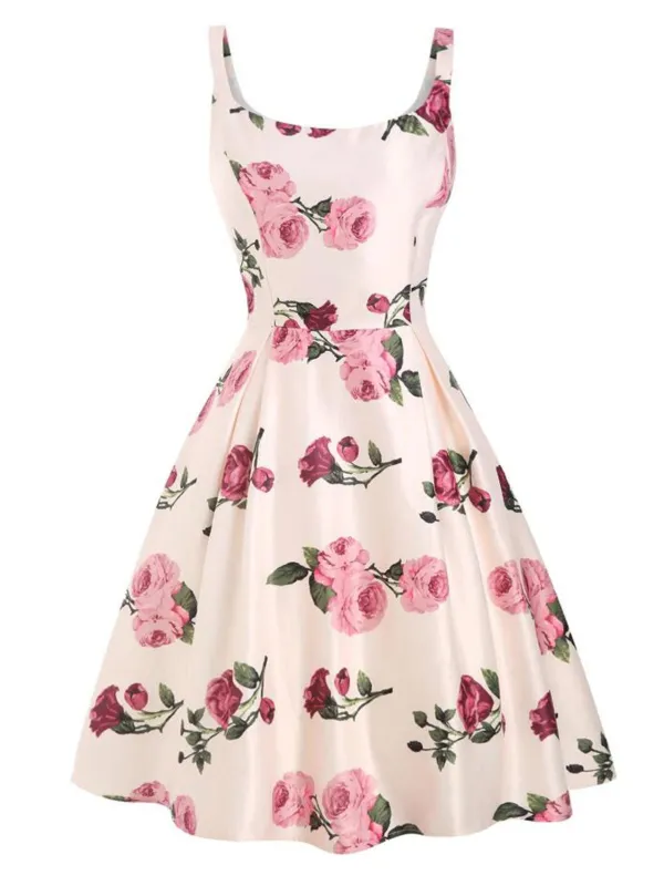 Pink 1950s Rose Floral Swing Dress made by Retro Stage