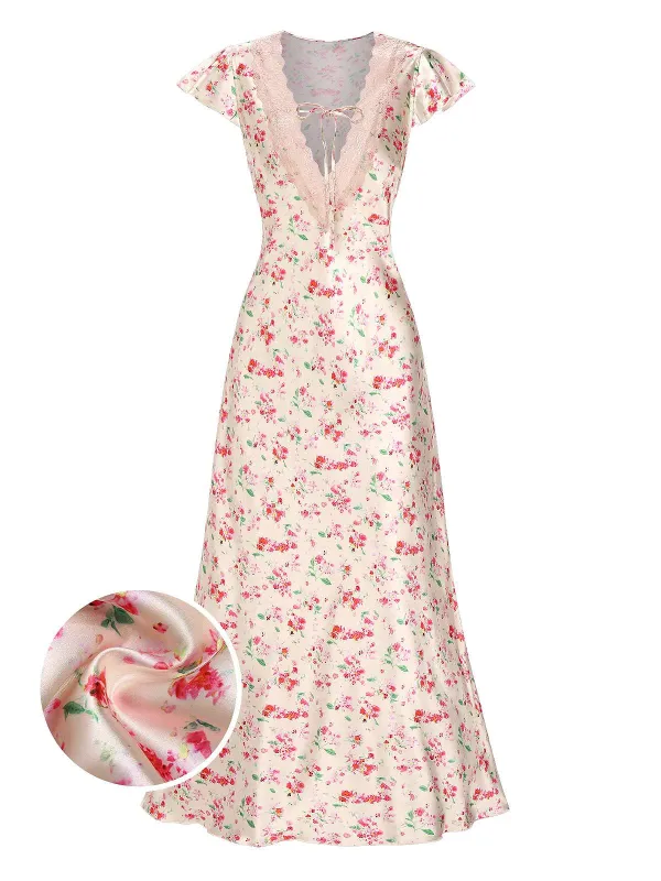 Pink 1950s Floral Lace Satin Nightgown made by Retro Stage