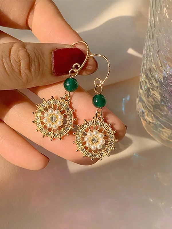 Vintage Rudder Pearl Green Gemstone Earrings made by Retro Stage