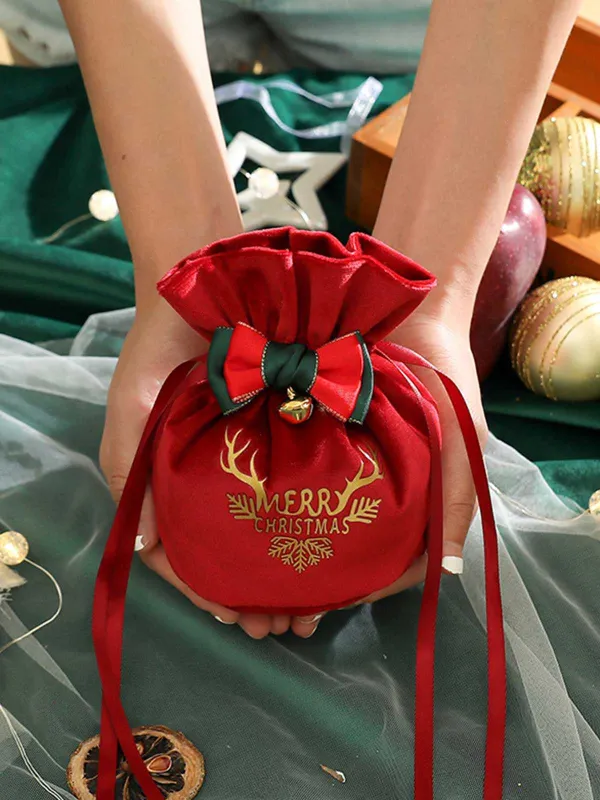 Christmas Bow Bell Decor Drawstring Bag made by Retro Stage
