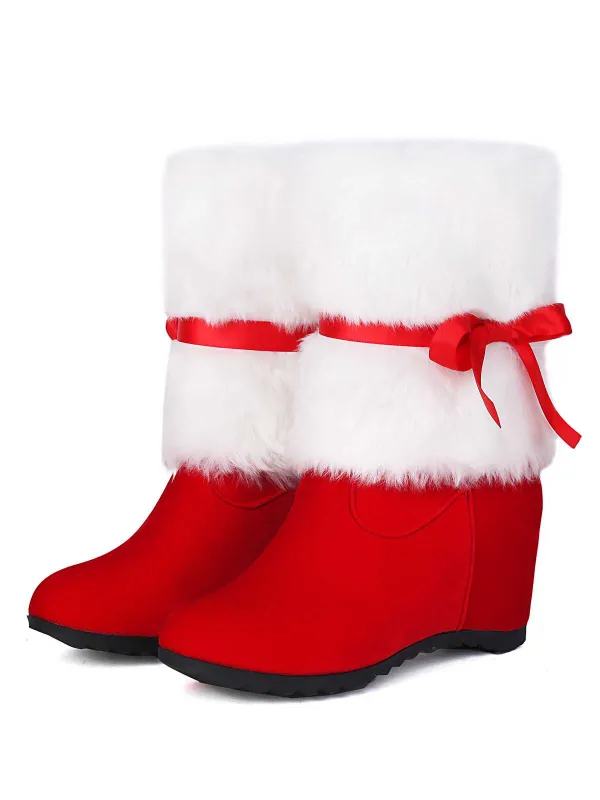 Christmas Patchwork Fur Bow Boots made by Retro Stage
