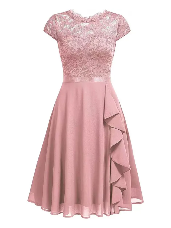1940s Ruffles Lace Floral Solid Dress made by Retro Stage