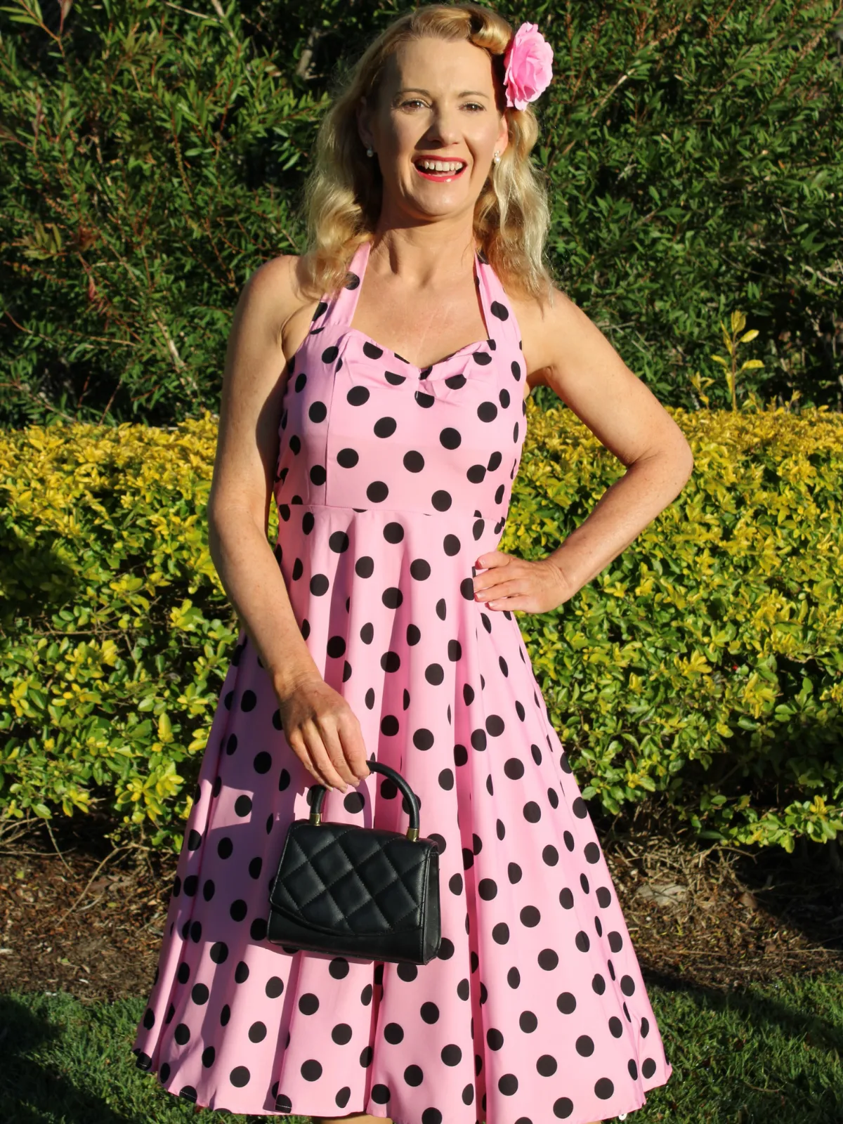 1950s Halter Contrast Polka Dots Belted Dress sold by Retro Stage