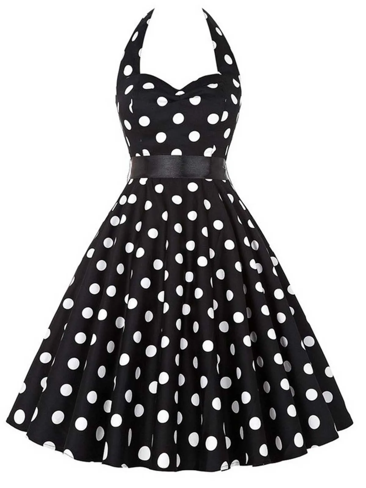 1950s Halter Contrast Polka Dots Belted Dress sold by Retro Stage product image thumbnail 4
