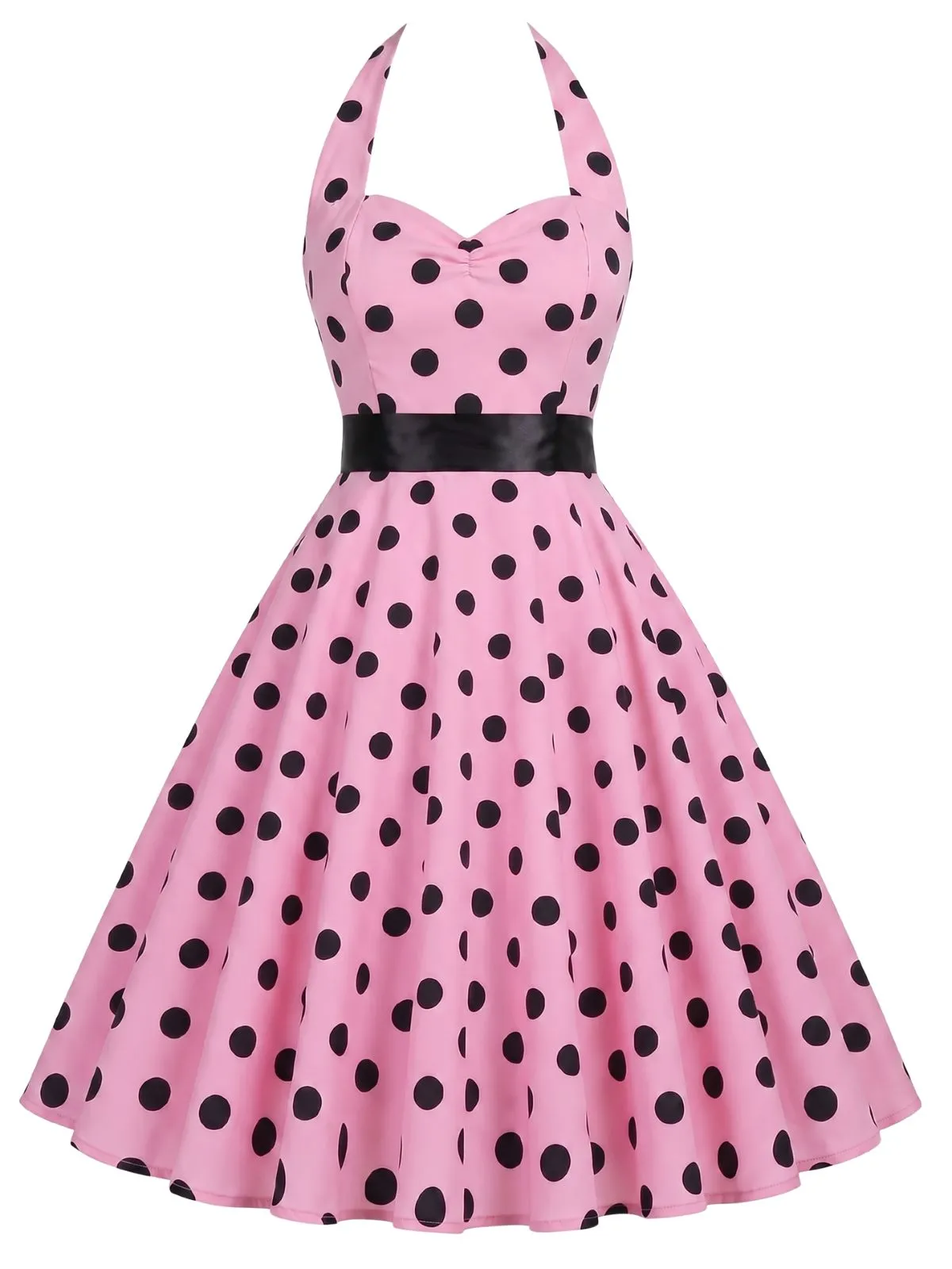 1950s Halter Contrast Polka Dots Belted Dress sold by Retro Stage product image thumbnail 3