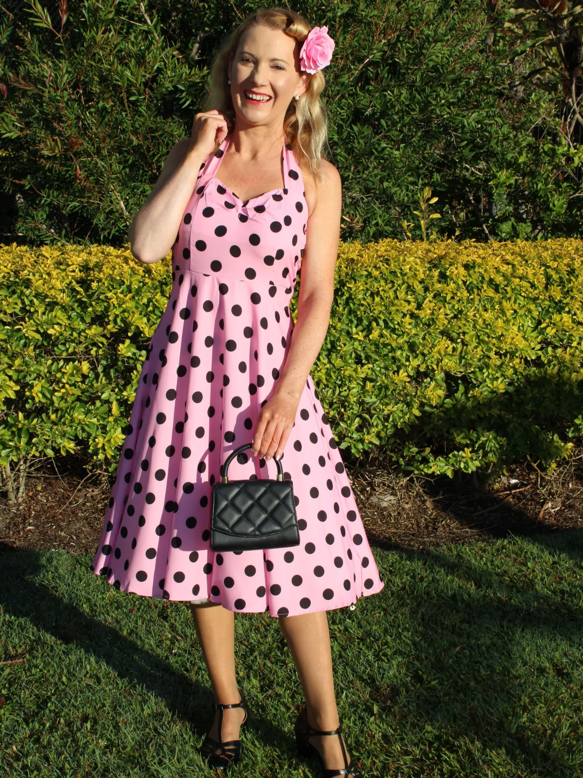 1950s Halter Contrast Polka Dots Belted Dress sold by Retro Stage product image thumbnail 2