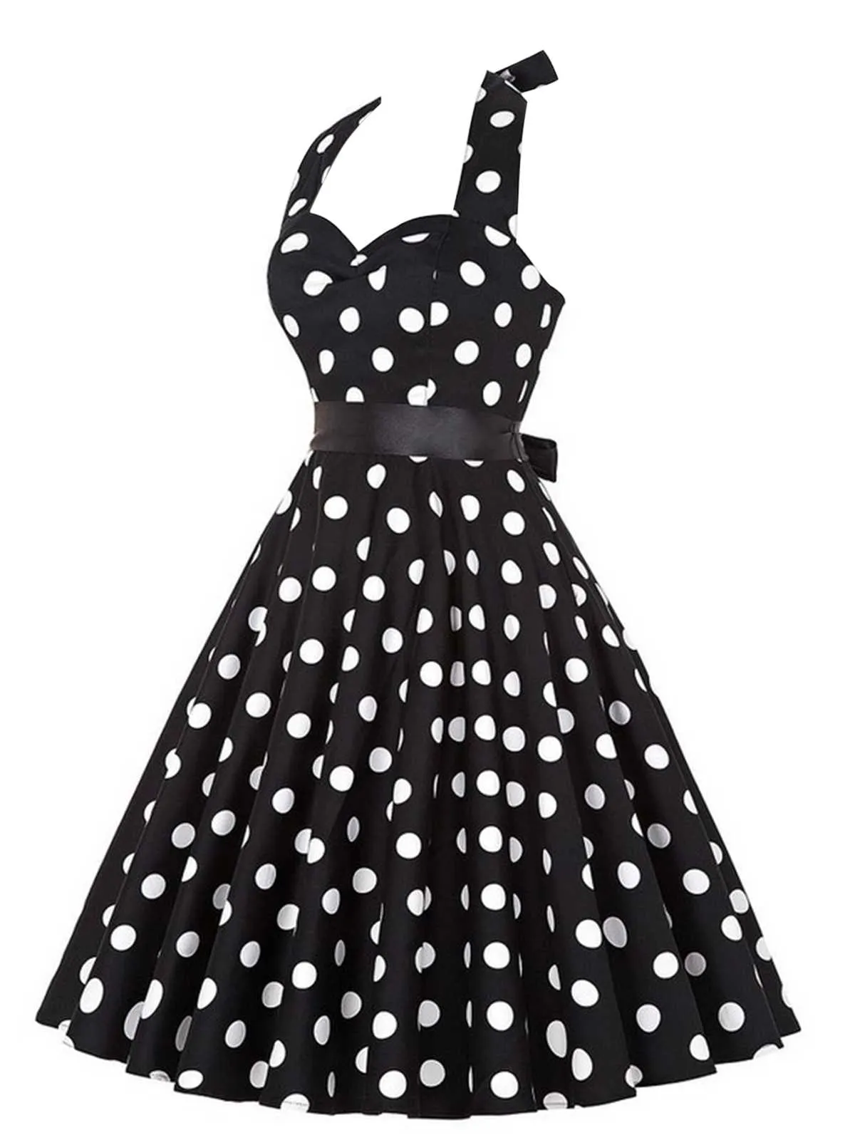 1950s Halter Contrast Polka Dots Belted Dress sold by Retro Stage product image thumbnail 5