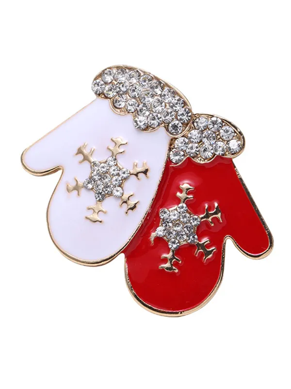 Retro Christmas Gloves Rhinestone Brooch made by Retro Stage