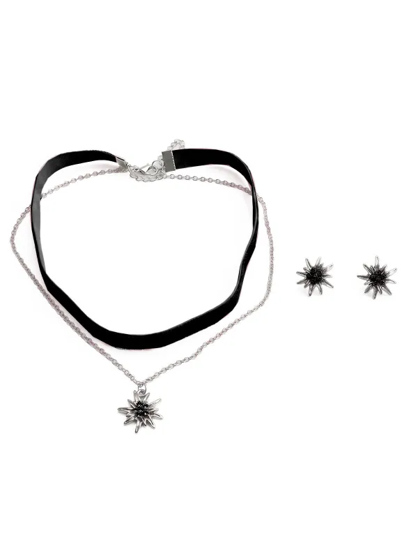 Vintage Velvet Edelweiss Pendant Choker & Earrings Set made by Retro Stage