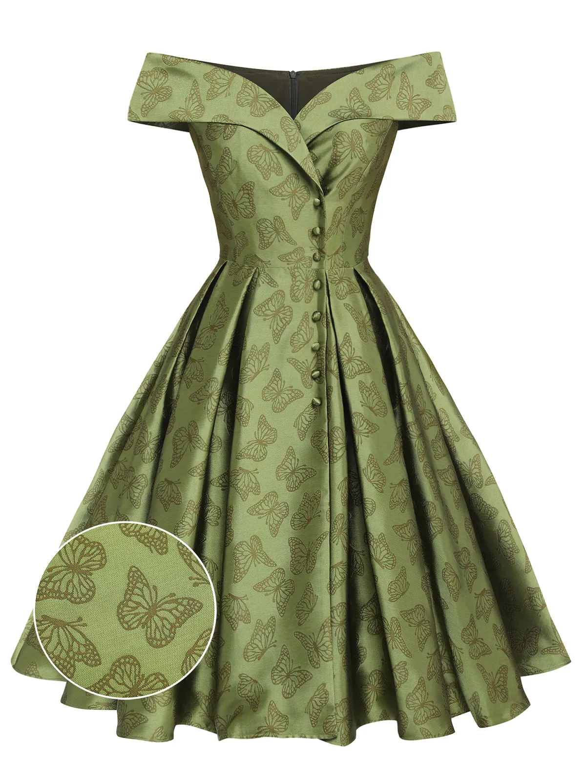 Green 1950s Off-Shoulder Vintage Dress sold by Retro Stage product image thumbnail 5