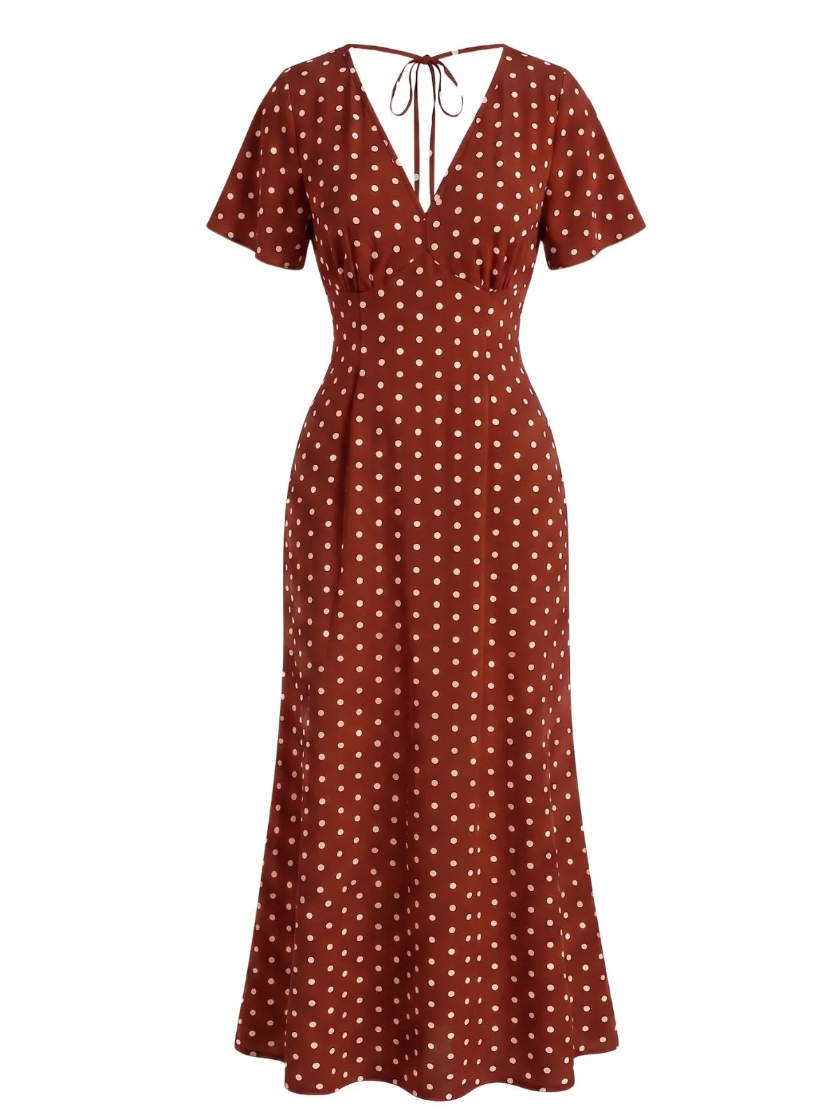 1930s V-Neck Polka Dot Flutter Sleeve Maxi Mermaid Dress sold by Retro Stage product image thumbnail 4
