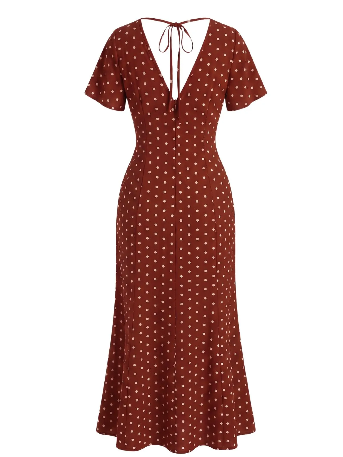 1930s V-Neck Polka Dot Flutter Sleeve Maxi Mermaid Dress sold by Retro Stage product image thumbnail 5