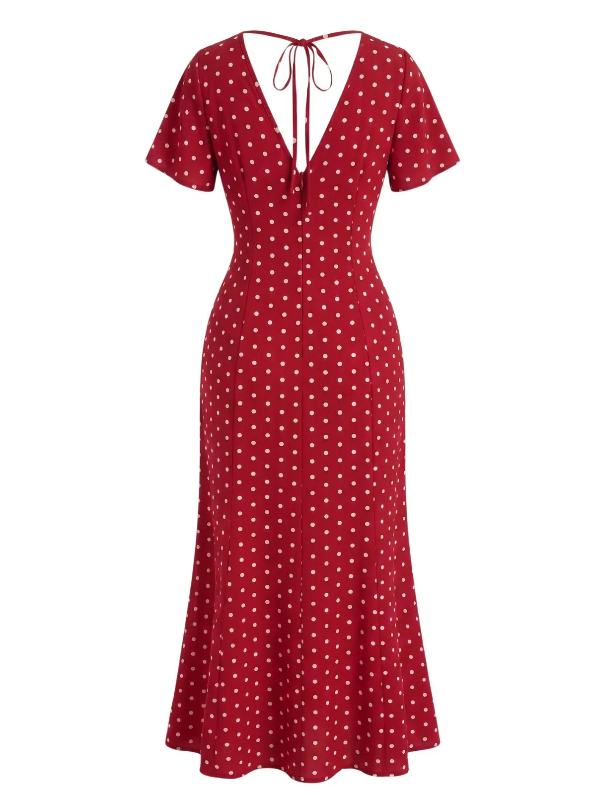 1930s V-Neck Polka Dot Flutter Sleeve Maxi Mermaid Dress sold by Retro Stage product image thumbnail 3