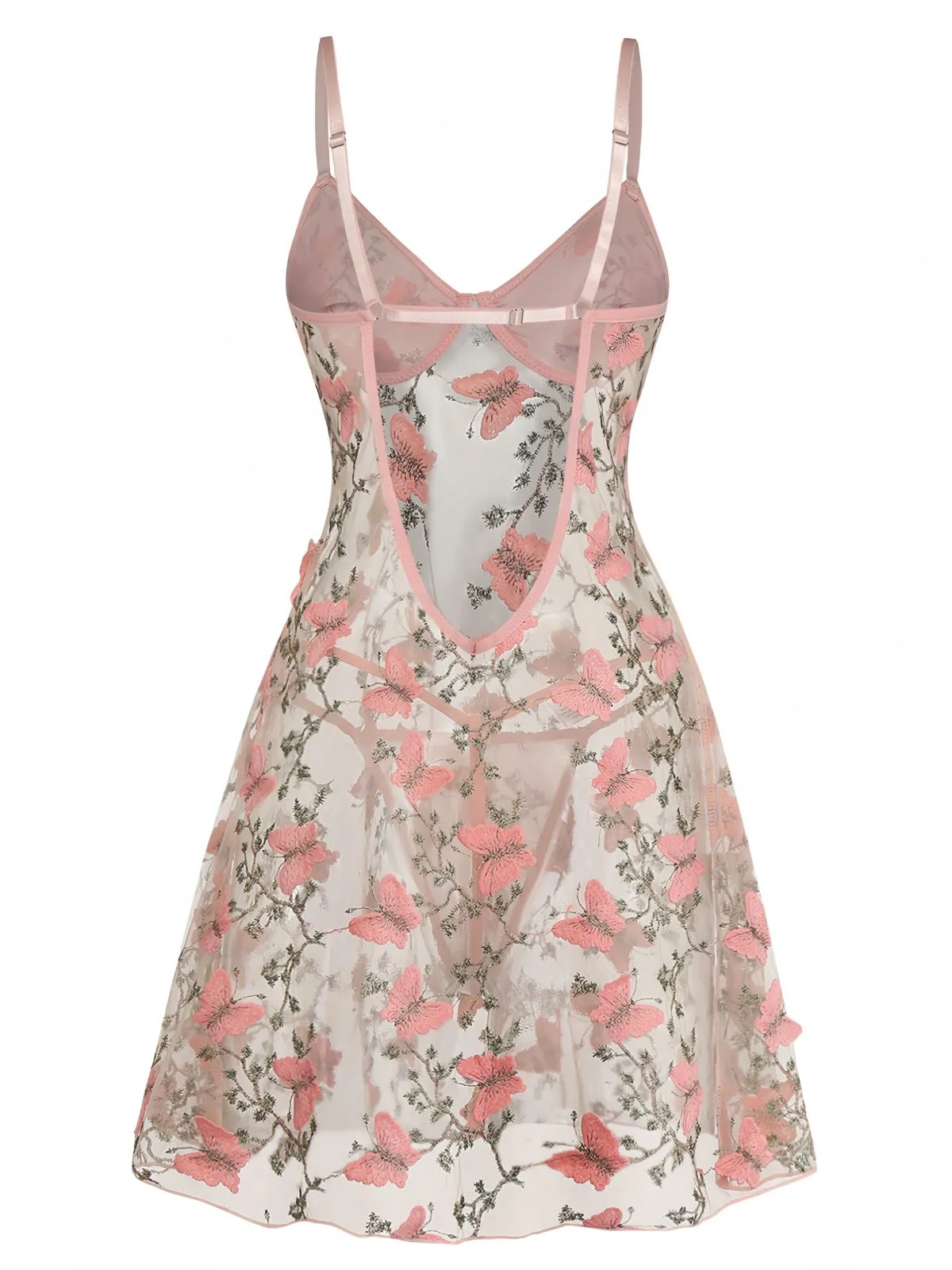 Pink 1940s Floral Butterflies Spaghetti Strap Nightgown sold by Retro Stage product image thumbnail 3