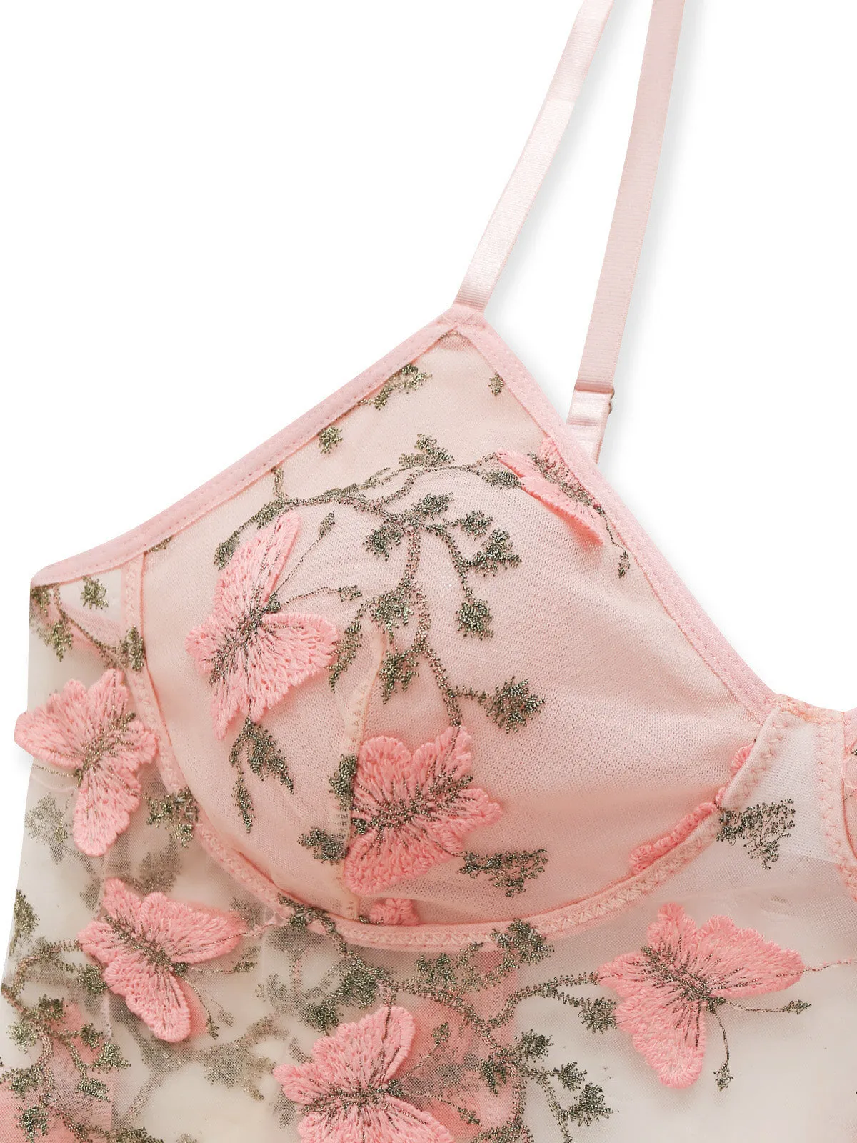 Pink 1940s Floral Butterflies Spaghetti Strap Nightgown sold by Retro Stage product image thumbnail 5