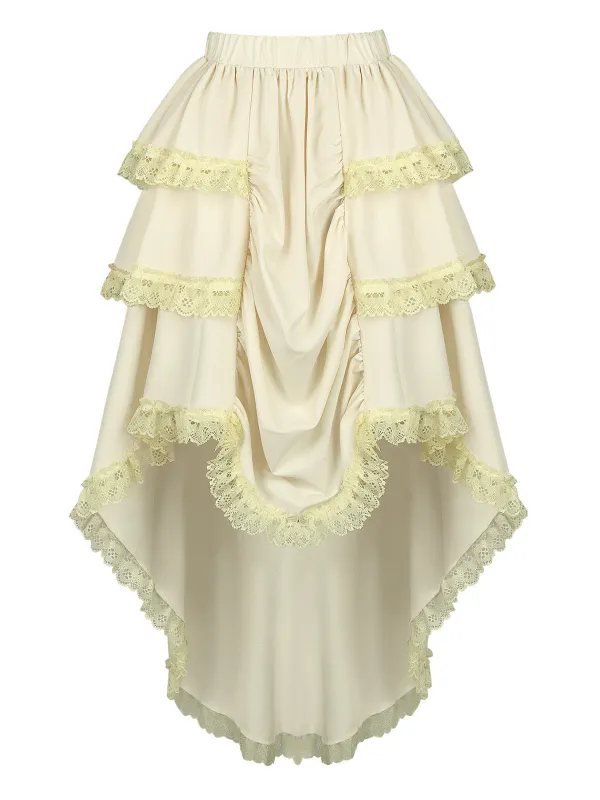 Beige 1950s Victorian Lace Trim Layered High-Low Skirt made by Retro Stage