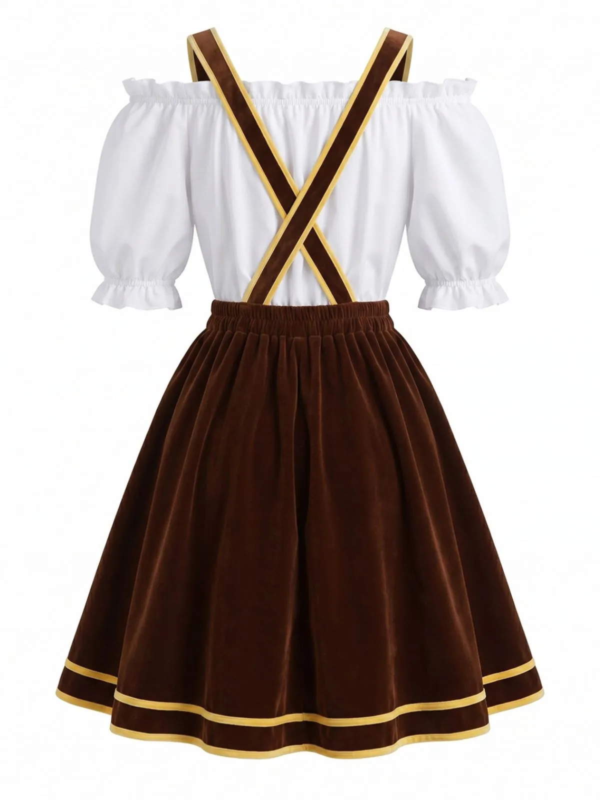 2PCS Coffee 1950s Off Shoulder Top & Velvet Geometric Pinafore Skirt sold by Retro Stage product image thumbnail 5