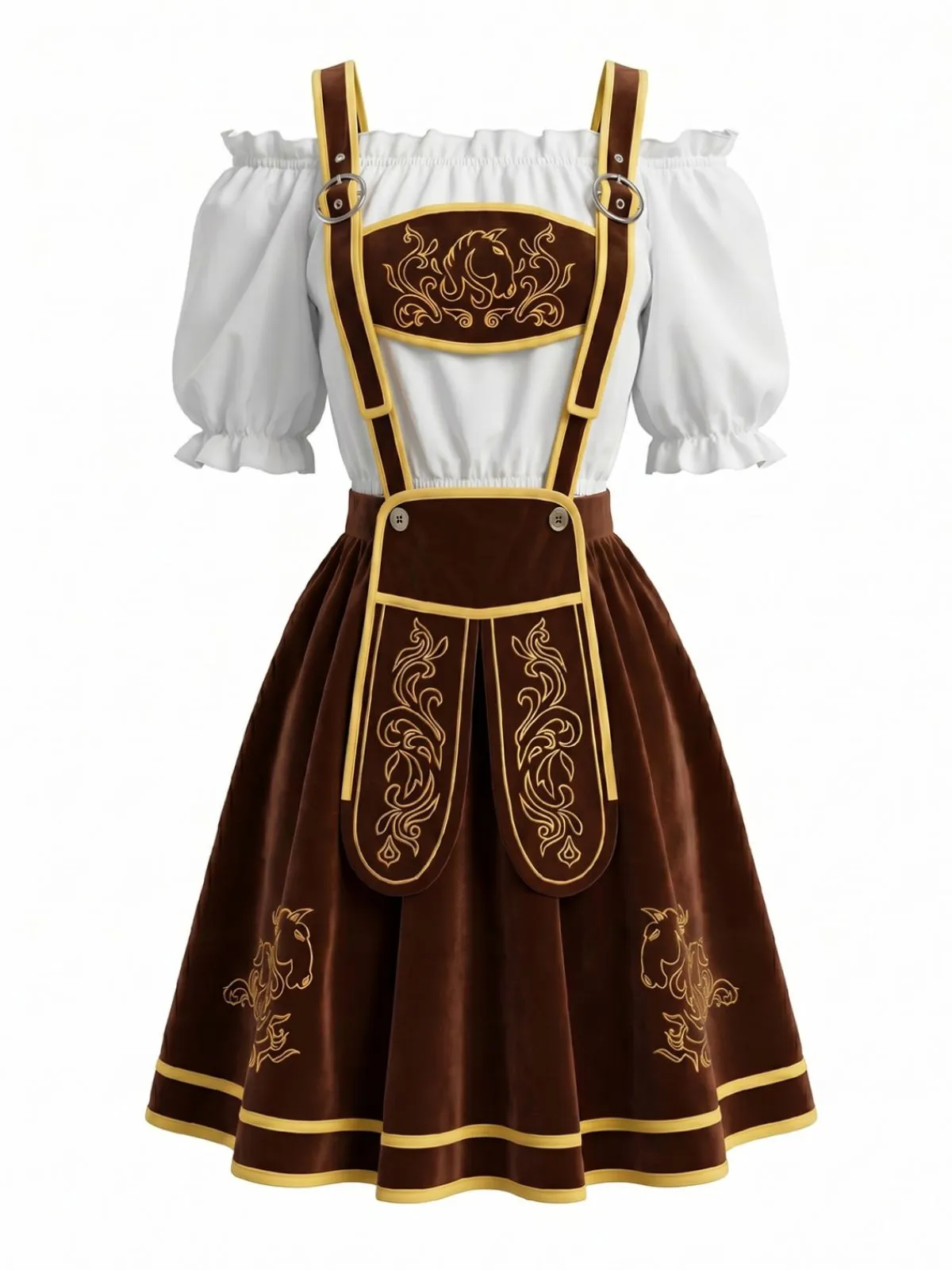 2PCS Coffee 1950s Off Shoulder Top & Velvet Geometric Pinafore Skirt sold by Retro Stage product image thumbnail 4