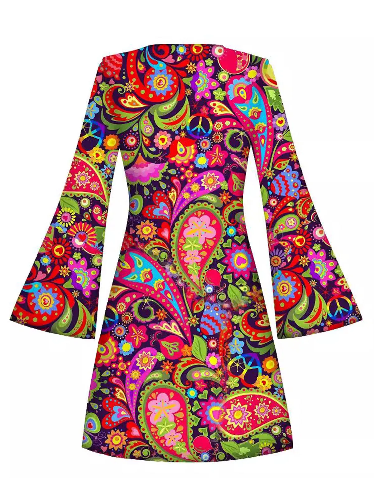 Multicolor 1960s Hippie Psychedelic Paisley Bell Sleeves Mini Dress sold by Retro Stage product image thumbnail 2