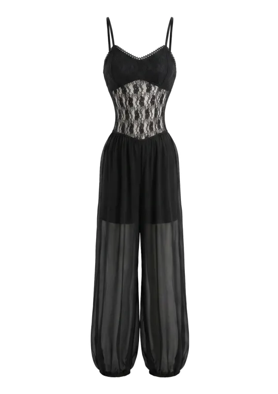 1980s Lace Sheer Mesh Cami Jumpsuit made by Retro Stage