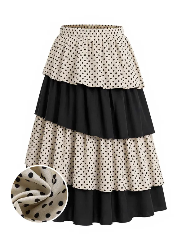 [Pre-Sale] 1930s Polka Dot Colorblock Tiered Cake Skirt made by Retro Stage
