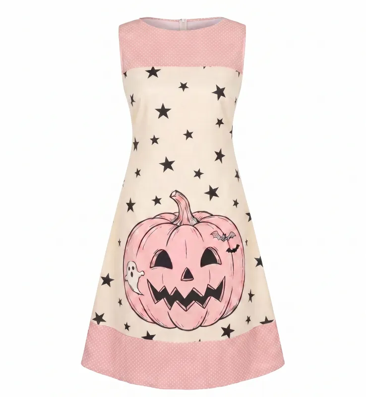 [Pre-Sale] Pink 1960s Pumpkin Star Sleeveless A-Line Dress made by Retro Stage