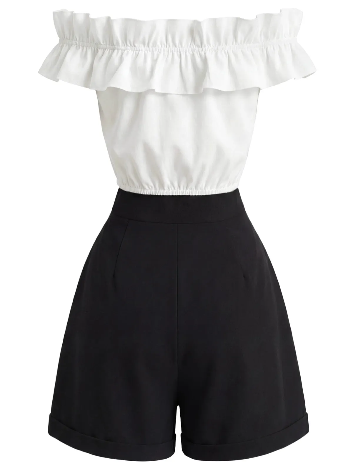 2PCS 1950s Button Off-Shoulder Ruffle Crop Top & Shorts sold by Retro Stage product image thumbnail 4
