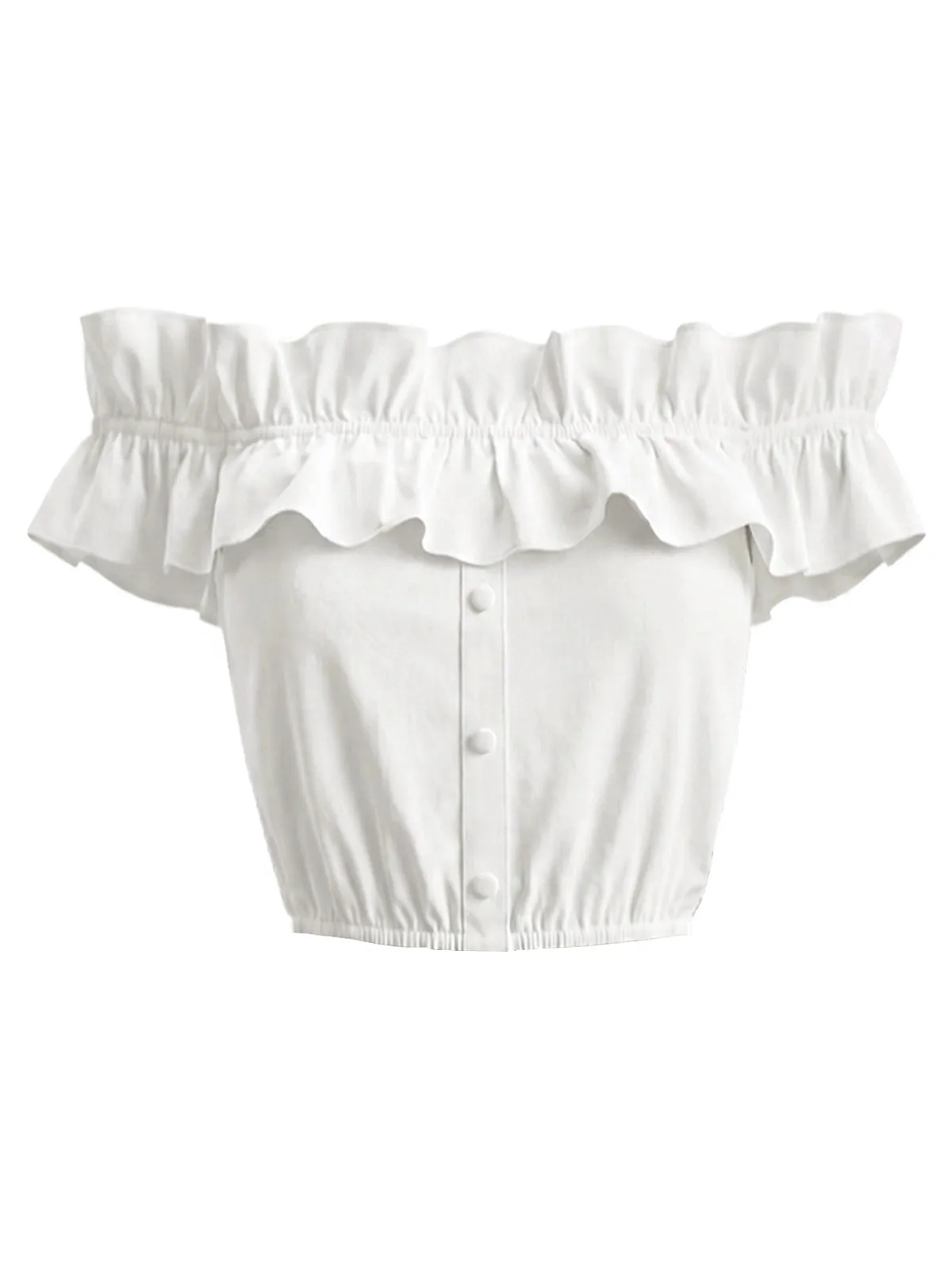 2PCS 1950s Button Off-Shoulder Ruffle Crop Top & Shorts sold by Retro Stage product image thumbnail 5