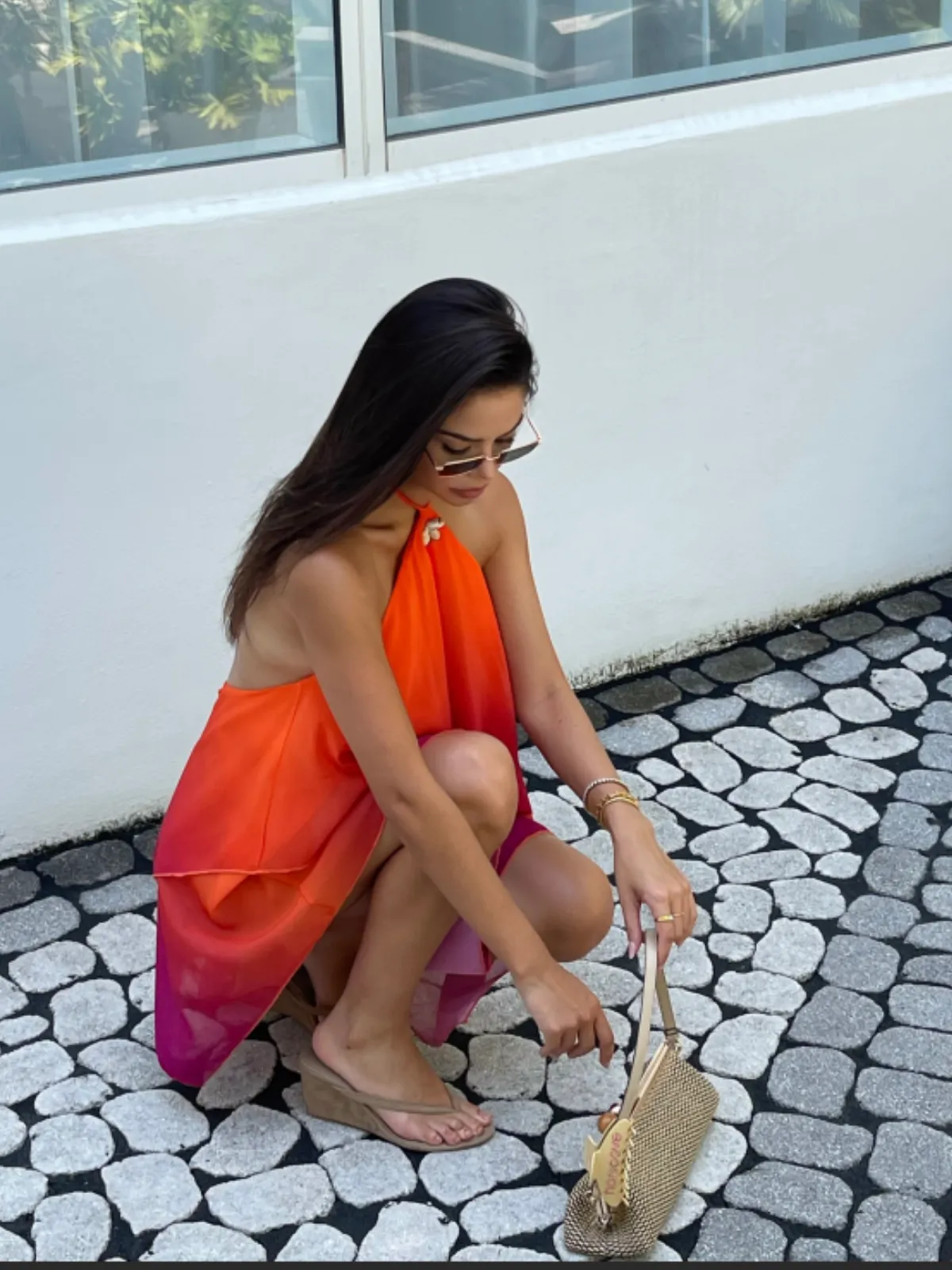 Orange 1960s Gradient Halter Layered Chiffon Mini Dress sold by Retro Stage product image thumbnail 2
