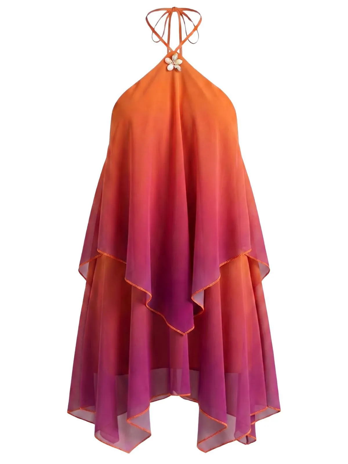 Orange 1960s Gradient Halter Layered Chiffon Mini Dress sold by Retro Stage product image thumbnail 5