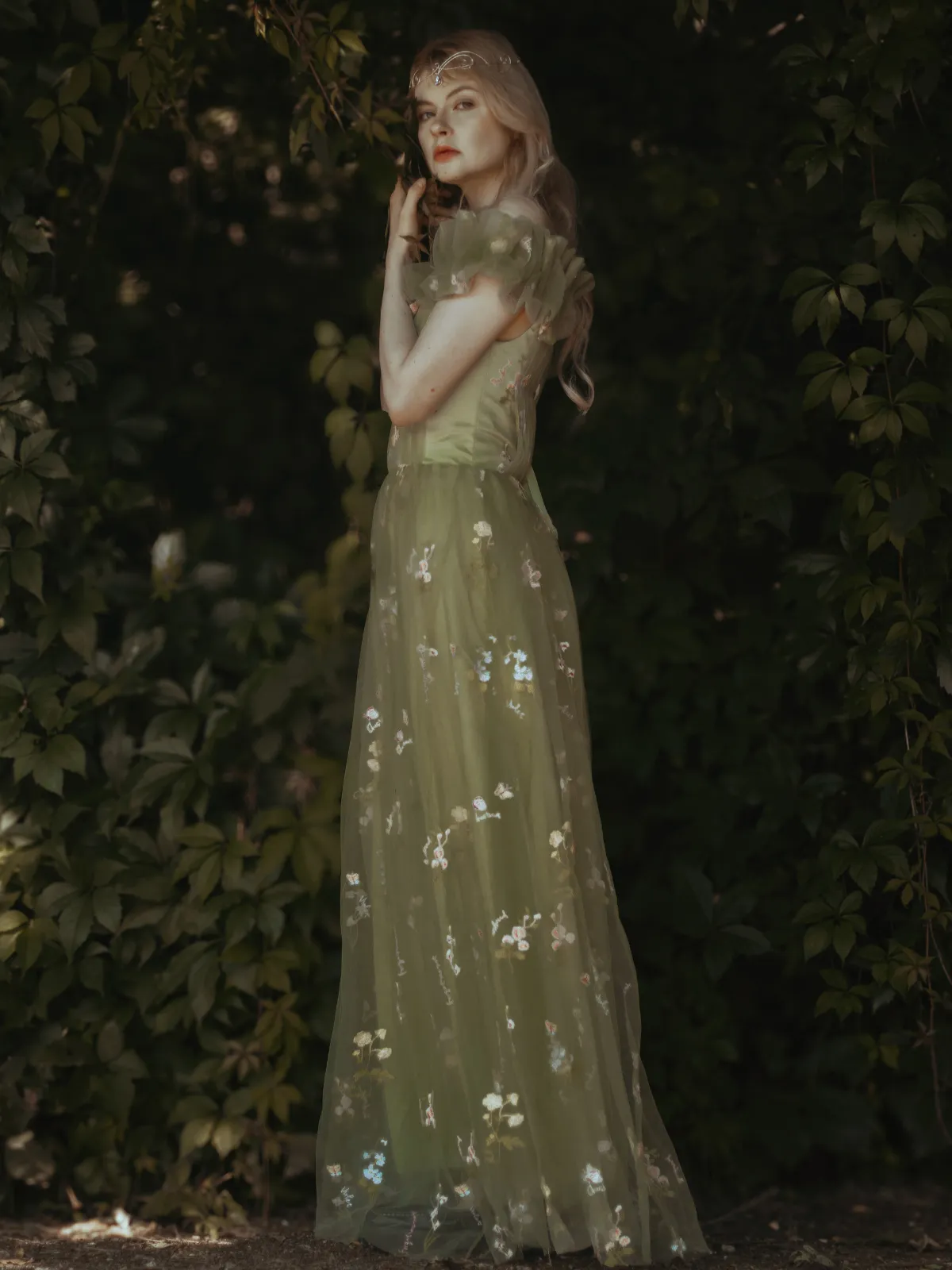 Green 1930s Floral Embroidered Mesh Strapless Dress sold by Retro Stage product image thumbnail 2