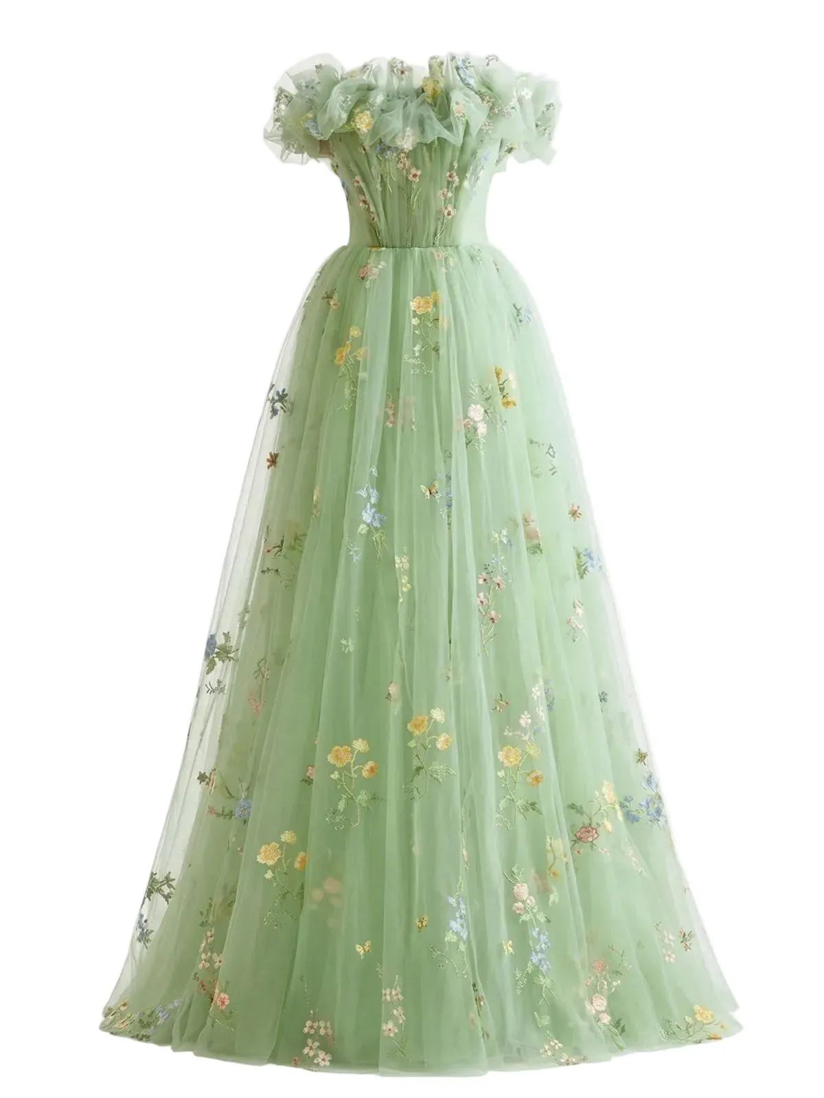 Green 1930s Floral Embroidered Mesh Strapless Dress sold by Retro Stage product image thumbnail 5