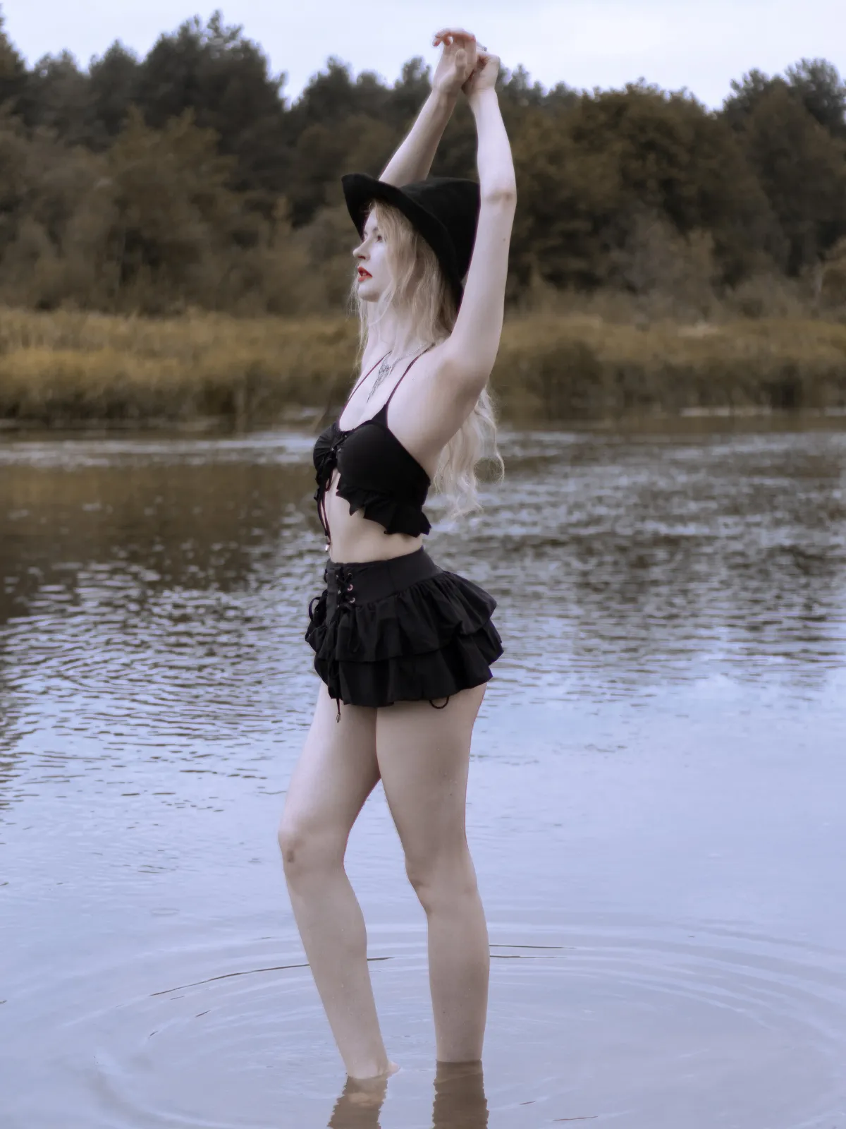 Black 1950s Halter Lace Up Bikini Set & Tiered Cover Up sold by Retro Stage product image thumbnail 4