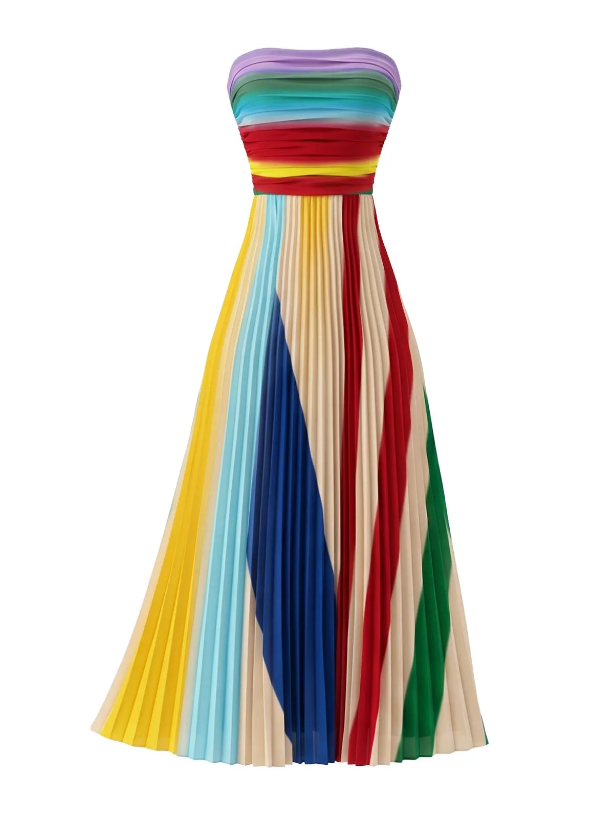1970s Rainbow Pleated Strapless Maxi Dress sold by Retro Stage product image thumbnail 3